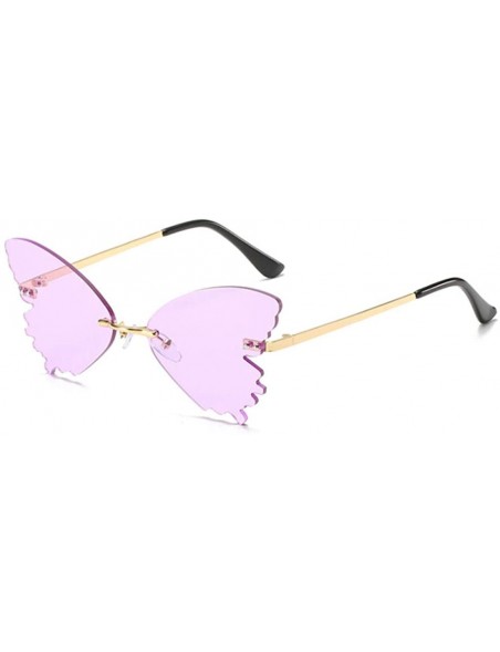 Rimless Butterfly-shaped personality sunglasses retro frameless sunglasses for men and women - Purple - CL19089QEI8 $16.66