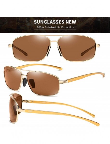 Rectangular Polarized Sunglasses Driving Rectangular - 07-golden Frame / Brown Lens - C218UZT7G0U $13.56