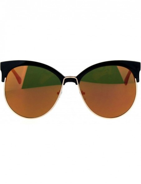 Round Womens Color Mirror Overisze Round Cateye Half Rim Retro Sunglasses - Black Orange - CX182XETLI8 $11.65