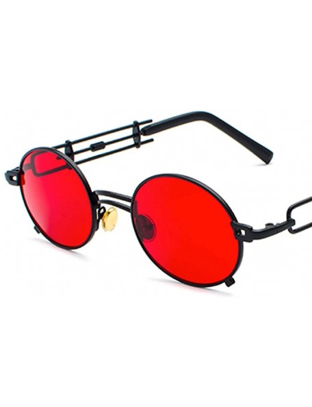 Oval Steampunk Sunglasses Men Vintage Oval Sun Glasses For Women Summer 2018 UV800 - Black With Red - CV18D4KUDKG $9.35