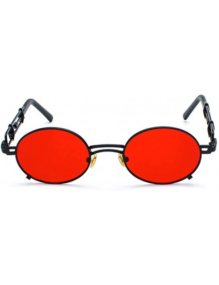 Oval Steampunk Sunglasses Men Vintage Oval Sun Glasses For Women Summer 2018 UV800 - Black With Red - CV18D4KUDKG $9.35