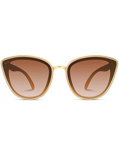 Oversized Classic Women Oversized Metal Frame Elegant Mirrored Lens Cat Eye Sunglasses - Beige Frame / Brown Lens - CB18Y6EQD...