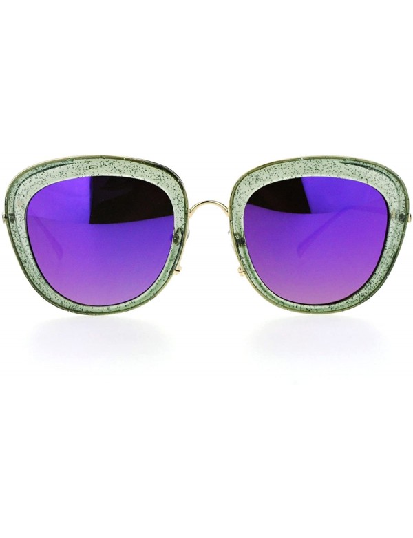 Square Glitter Sparkle Sunglasses Womens Square Frame Pop Bling Fashion Mirror Lens - Gray (Purple Mirror) - CC187NG8EGS $9.33