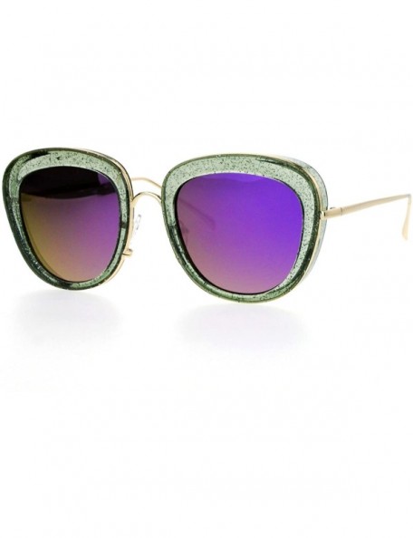 Square Glitter Sparkle Sunglasses Womens Square Frame Pop Bling Fashion Mirror Lens - Gray (Purple Mirror) - CC187NG8EGS $9.33