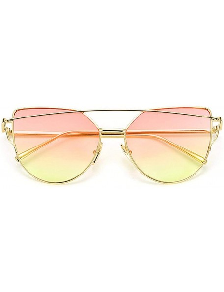 Square Cat Eye Sunglasses Women Vintage Metal Reflective Glasses Mirror Retro - Goldpinkyellow - CZ198ZYUORM $27.27