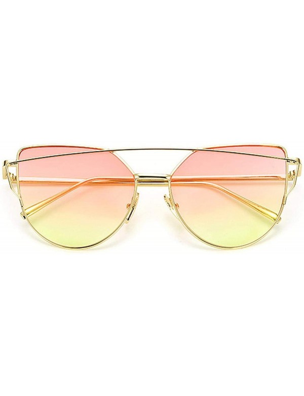 Square Cat Eye Sunglasses Women Vintage Metal Reflective Glasses Mirror Retro - Goldpinkyellow - CZ198ZYUORM $27.27