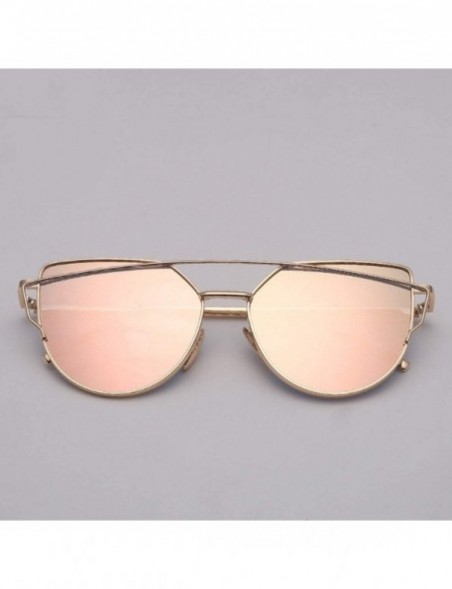 Square Cat Eye Sunglasses Women Vintage Metal Reflective Glasses Mirror Retro - Goldpinkyellow - CZ198ZYUORM $27.27