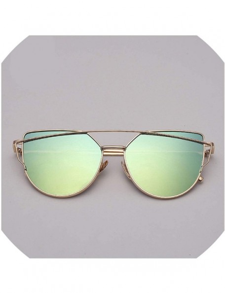 Cat Eye Designer Cat eye Sunglasses Women Vintage Metal Reflective Glasses For Women - Gold Green - CF18W4S9Q88 $12.56