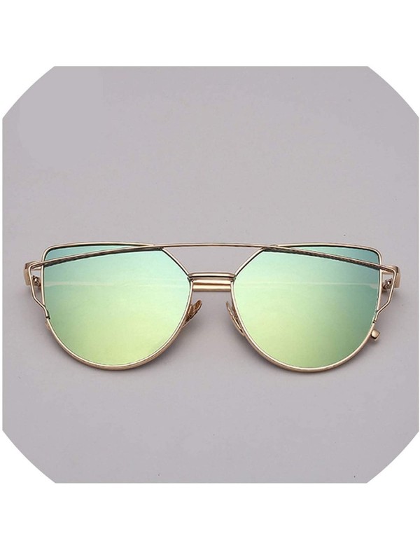 Cat Eye Designer Cat eye Sunglasses Women Vintage Metal Reflective Glasses For Women - Gold Green - CF18W4S9Q88 $12.56