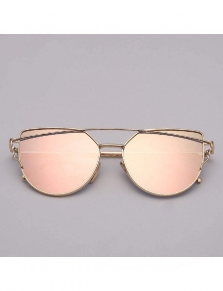 Cat Eye Designer Cat eye Sunglasses Women Vintage Metal Reflective Glasses For Women - Gold Green - CF18W4S9Q88 $12.56