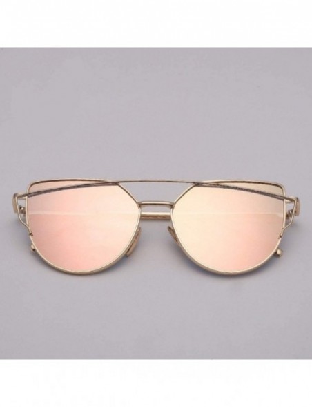 Cat Eye Designer Cat eye Sunglasses Women Vintage Metal Reflective Glasses For Women - Gold Green - CF18W4S9Q88 $12.56