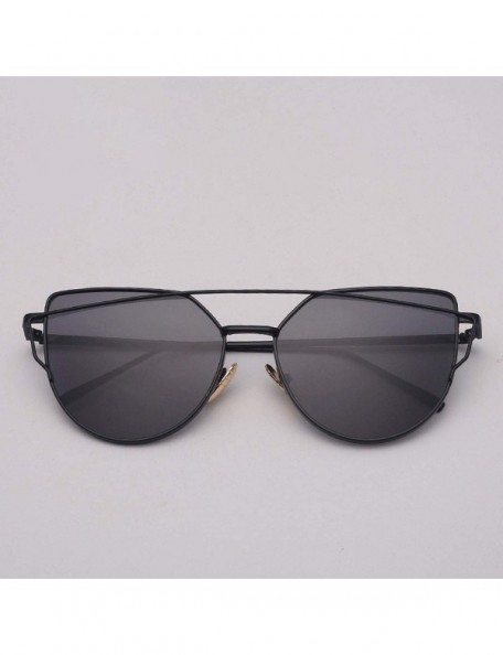 Cat Eye Designer Cat eye Sunglasses Women Vintage Metal Reflective Glasses For Women - Gold Green - CF18W4S9Q88 $12.56