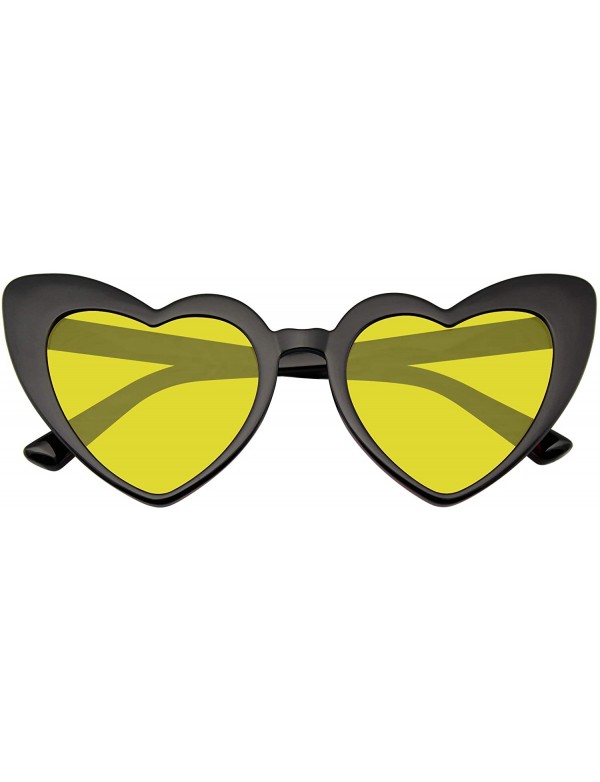 Oversized Cat Eye Heart Shape Sunglasses Retro Festival Color Tinted Black Sunglasses for Women - Yellow - CU190DKA798 $8.64