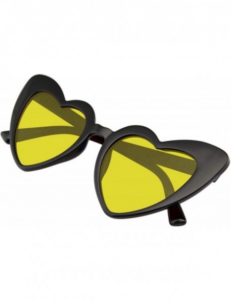 Oversized Cat Eye Heart Shape Sunglasses Retro Festival Color Tinted Black Sunglasses for Women - Yellow - CU190DKA798 $8.64