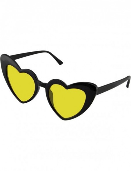 Oversized Cat Eye Heart Shape Sunglasses Retro Festival Color Tinted Black Sunglasses for Women - Yellow - CU190DKA798 $8.64