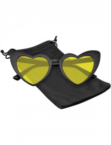 Oversized Cat Eye Heart Shape Sunglasses Retro Festival Color Tinted Black Sunglasses for Women - Yellow - CU190DKA798 $8.64