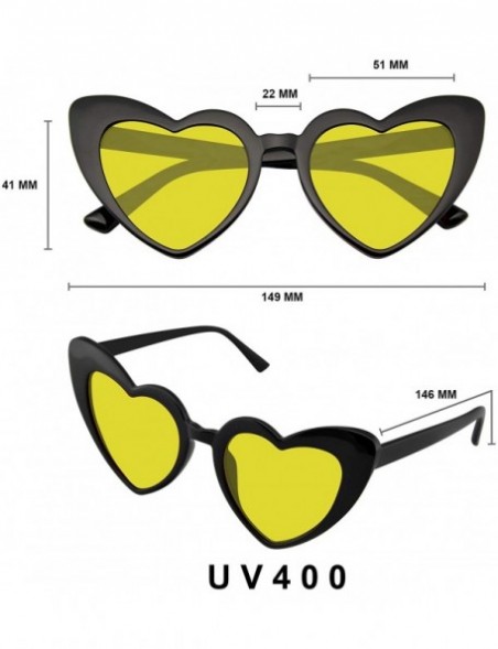 Oversized Cat Eye Heart Shape Sunglasses Retro Festival Color Tinted Black Sunglasses for Women - Yellow - CU190DKA798 $8.64