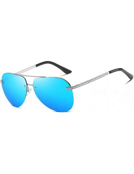 Sport Mens Aviator Sunglasses Polarized Alloy Frame for Driving Fishing Golf UV 400 Protection - Silver Blue - CW18AYR0ID6 $1...