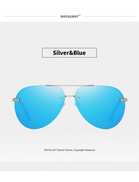 Sport Mens Aviator Sunglasses Polarized Alloy Frame for Driving Fishing Golf UV 400 Protection - Silver Blue - CW18AYR0ID6 $1...