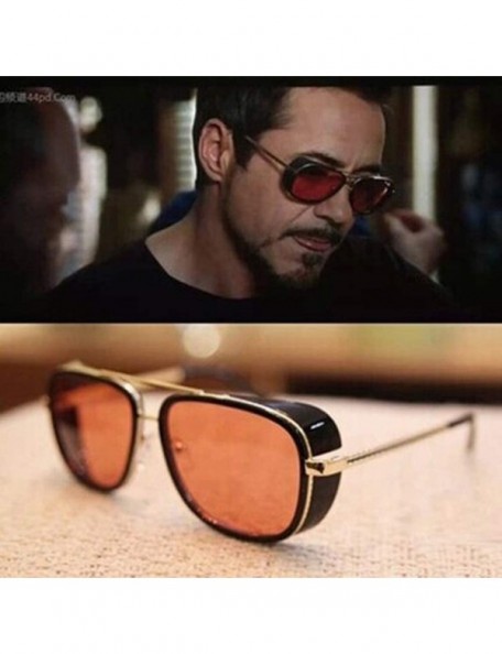 Square Iron Man Tony Sunglasses Unisex Retro Side Shields Steampunk Sunglasses Square Shades - Red - CK18W7IUCO7 $19.60