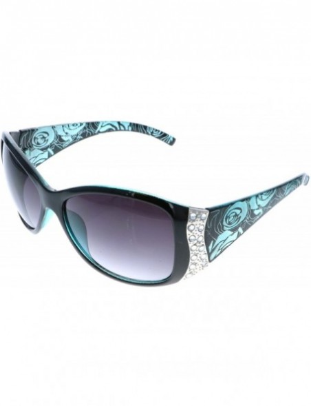 Round Women's Polarized Sunglasses Designer Rhinestone Vintage Floral Eyewear - Blue - CI12GW27RIT $14.09