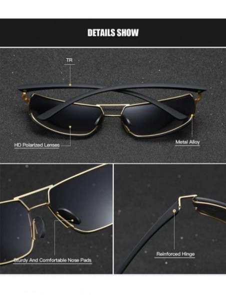Sport Rectangular Polarized Sunglasses for Men UV Protection Alloy Frame for Driving Fishing Golf - Gold Brown - CX18YGGR8KS ...