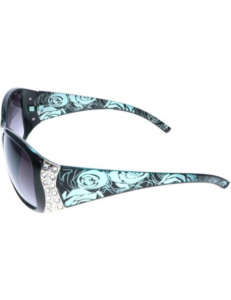 Round Women's Polarized Sunglasses Designer Rhinestone Vintage Floral Eyewear - Blue - CI12GW27RIT $14.09