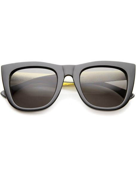 Wayfarer High Fashion Alligator Metal Temple Bold Rimmed Flat Top Sunglasses - Black-gold / Smoke - CD12G0JF2S1 $9.30