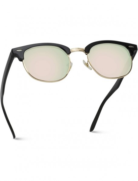 Rectangular Half Frame Retro Semi-Rimless Style Sunglasses Retro Mirror Lens Sunglasses - Black Frame / Mirror Pink - C618367...