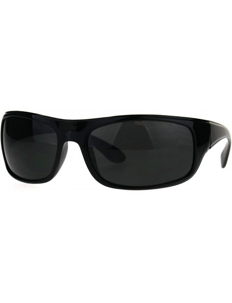 Sport Mens Classic Rectangular Warp Around Minimal Biker Plastic Sunglasses - All Black - CL188HLZ78H $10.07