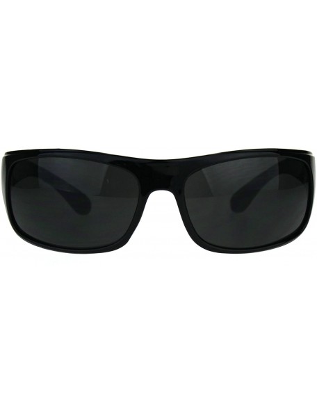 Sport Mens Classic Rectangular Warp Around Minimal Biker Plastic Sunglasses - All Black - CL188HLZ78H $10.07