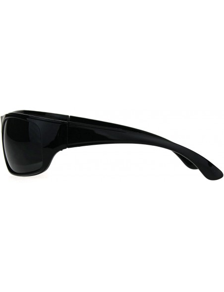 Sport Mens Classic Rectangular Warp Around Minimal Biker Plastic Sunglasses - All Black - CL188HLZ78H $10.07