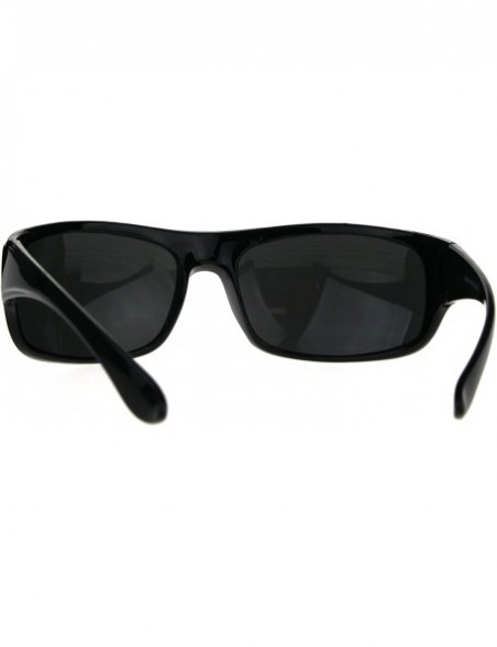 Sport Mens Classic Rectangular Warp Around Minimal Biker Plastic Sunglasses - All Black - CL188HLZ78H $10.07