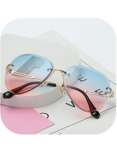 Oval RimlRound Sunglasses Women Flower Gradient Sun Glasses Female Metal Frame Shades Eyewear UV400 - 1535bluepink - CQ19850Z...