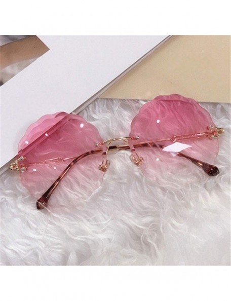 Oval RimlRound Sunglasses Women Flower Gradient Sun Glasses Female Metal Frame Shades Eyewear UV400 - 1535bluepink - CQ19850Z...