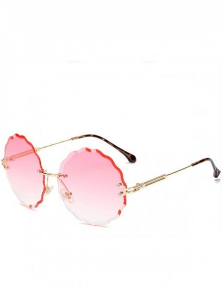 Oval RimlRound Sunglasses Women Flower Gradient Sun Glasses Female Metal Frame Shades Eyewear UV400 - 1535bluepink - CQ19850Z...