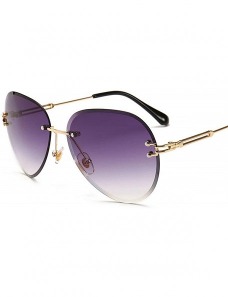 Oval RimlRound Sunglasses Women Flower Gradient Sun Glasses Female Metal Frame Shades Eyewear UV400 - 1535bluepink - CQ19850Z...
