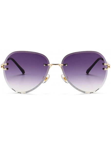 Oval RimlRound Sunglasses Women Flower Gradient Sun Glasses Female Metal Frame Shades Eyewear UV400 - 1535bluepink - CQ19850Z...
