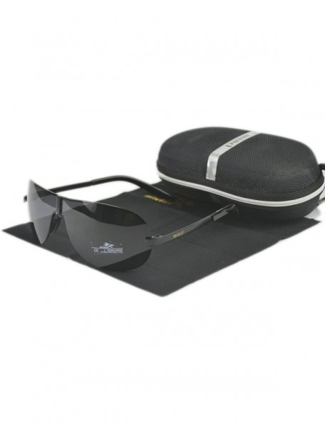Rimless Men Polarized Brand Driving Sunglasses UV400 Fashion Flat Eye Wear With Case - Black - C612JAH34QB $34.74