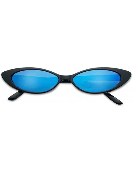 Round 90's Inspired Small Slim Narrow Oval Colorful Flat Mirrored Lens Cat-Eye Sun Glasses Designer Shades - CT18CG79SE0 $11.35