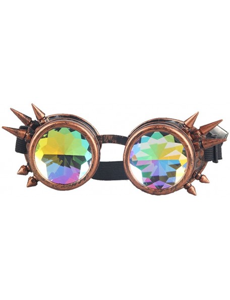 Round Retro Victorian Steampunk Goggles Rainbow Prism Kaleidoscope Glasses - Red Copper(spike) - CZ18SQ35WQ0 $15.69