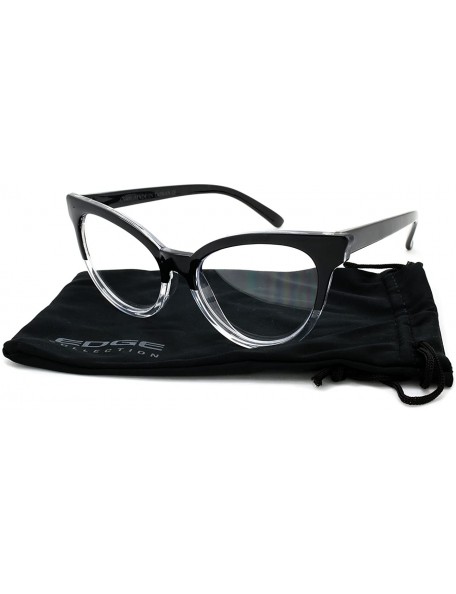Oval Cat Eye Sunglasses Two-tone with Clear Lens C9401P - Black-clear - CY1850C9RUU $20.51