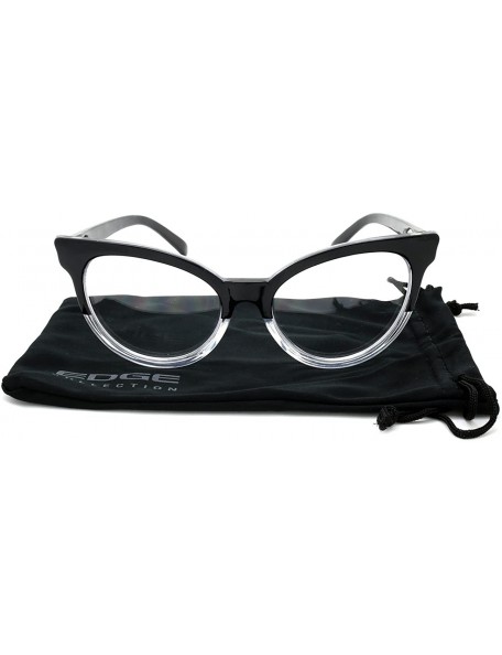 Oval Cat Eye Sunglasses Two-tone with Clear Lens C9401P - Black-clear - CY1850C9RUU $7.84