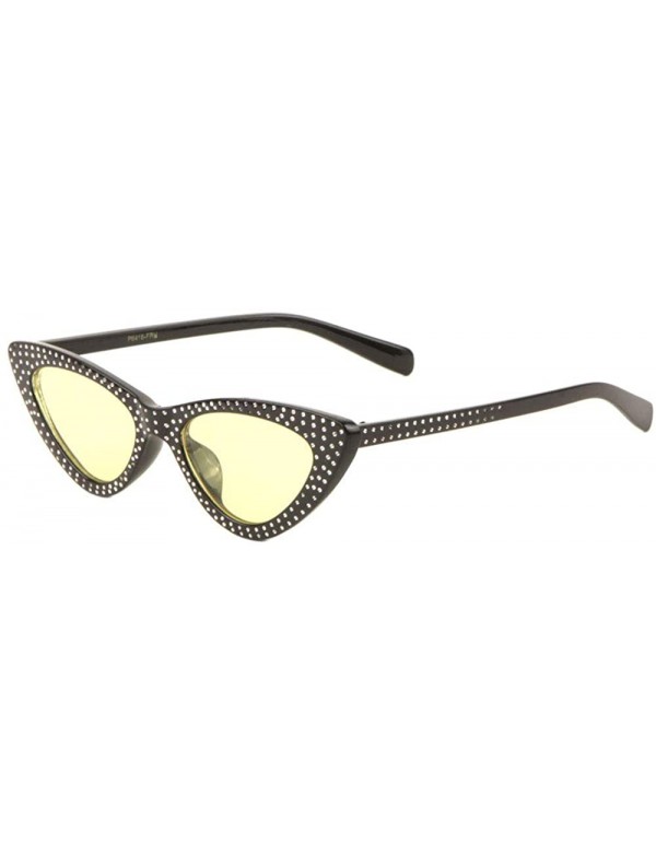 Cat Eye Color Lens Rhinestone Retro Cat Eye Sunglasses - Yellow - CK198D98QCQ $10.44