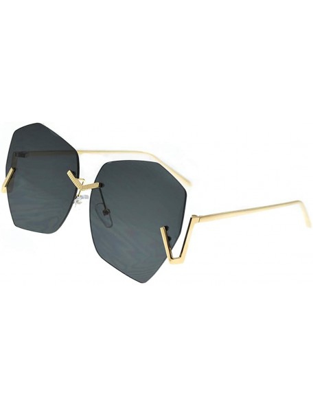 Rimless Sunglasses for Women Lrregular Large Frameless Diamond Cutting Lens Fashion Glasses - Black - CY18TC6G48G $12.83