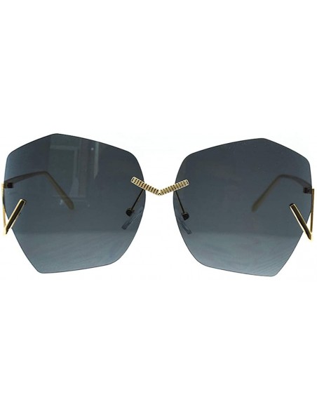 Rimless Sunglasses for Women Lrregular Large Frameless Diamond Cutting Lens Fashion Glasses - Black - CY18TC6G48G $12.83