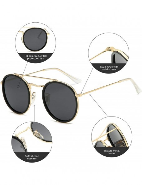 Aviator Small Round Double Bridge Sunglasses For Women Men Polarized 100% UV Protection - CL18QZ9YG64 $11.87