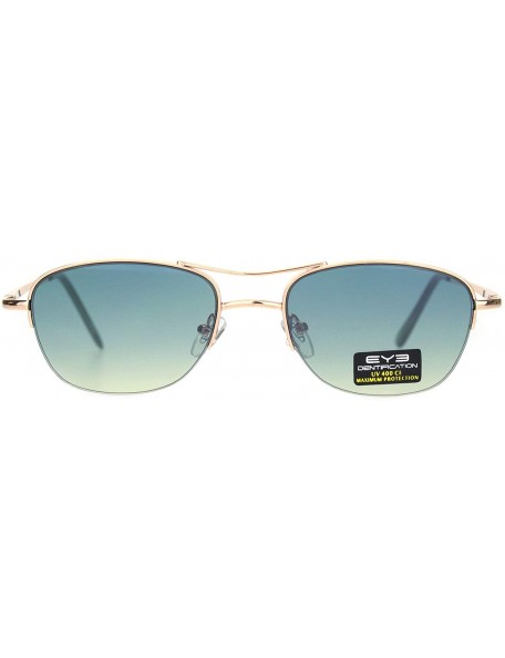 Rectangular Womens Boyfriend Style Narrow Rectangular Half Rim Pilots Sunglasses - Gold Green Yellow - CC18O3MEYH8 $11.14