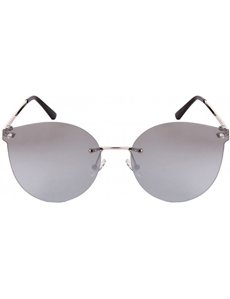 Rimless Rimless Cat Eye Sunnies with Flat Color Mirror Lens 23092-FLREV - Chrome - CC18369HRGL $8.15