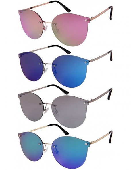 Rimless Rimless Cat Eye Sunnies with Flat Color Mirror Lens 23092-FLREV - Chrome - CC18369HRGL $8.15